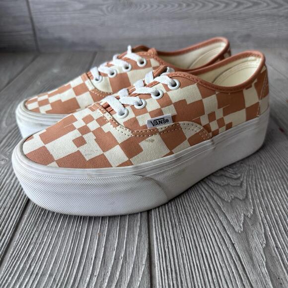 Vans Shoes - Vans Authentic Platform Sneakers Tan Checker Pixel Low Top Womens 7.5 Stacked